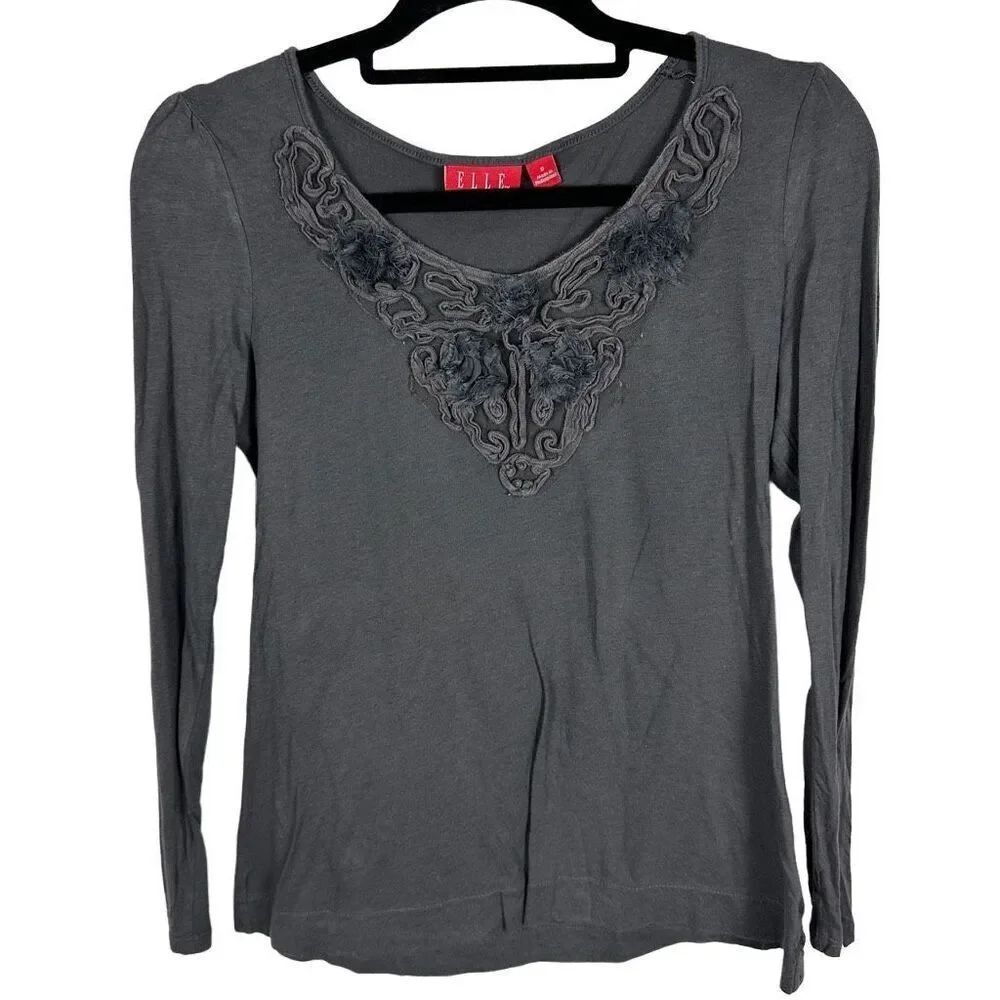 Elle Decorative Grey Long Sleeve Top- size S